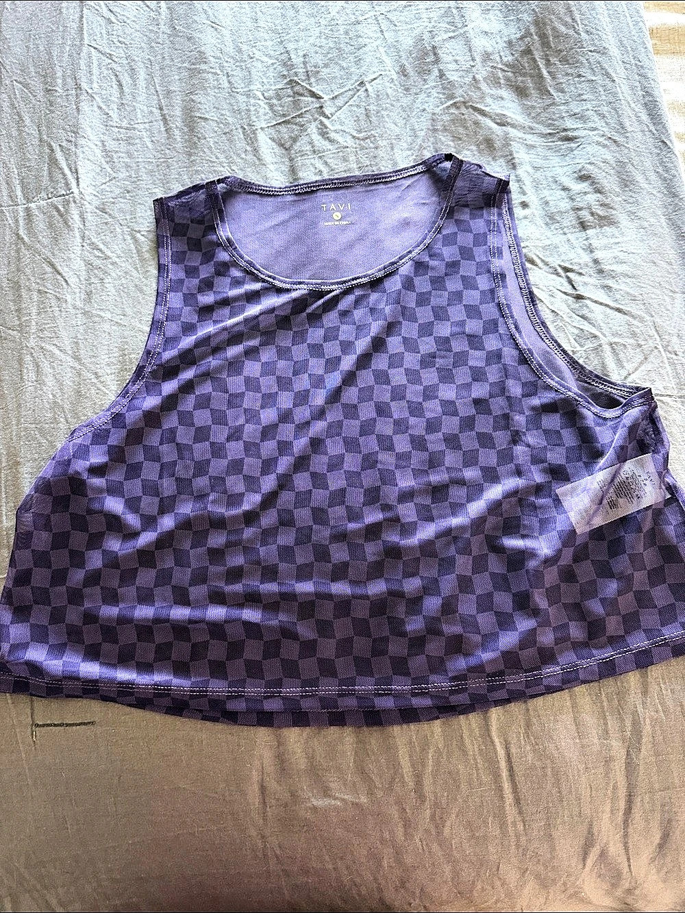 Tavi Active Flatter Flow Hi Lo Tank Checkered Purple Small Like New